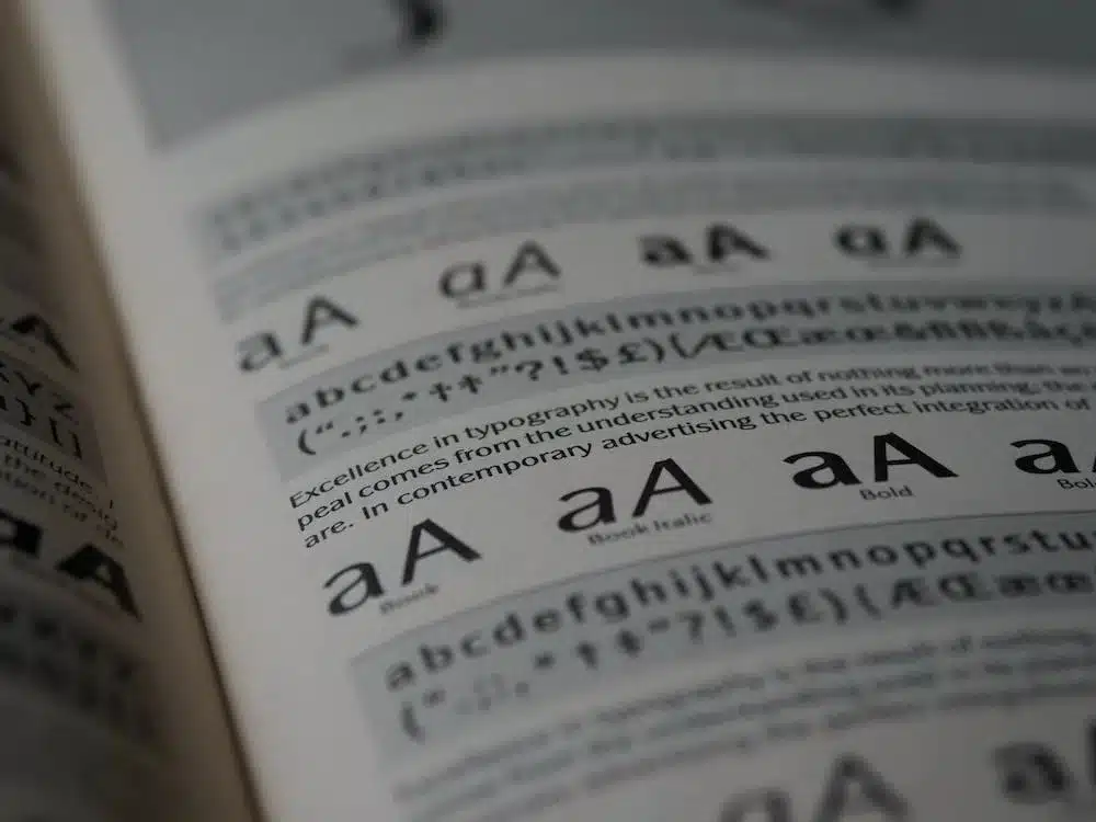 A close-up shot of text on typography on a book.