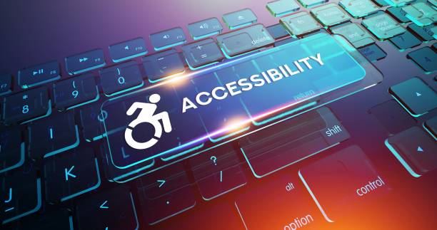 An illustration of a button that reads “accessibility” over a computer keyboard.