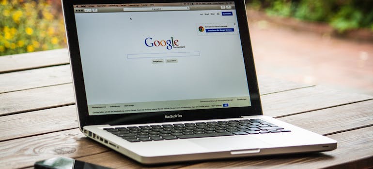 a laptop with Google search on the screen