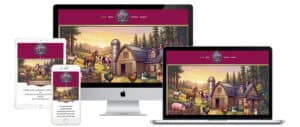 Responsive design showcasing a website for Your Sonoma County Pet and Farm Services on a desktop, laptop, tablet, and phone. The website features a farm illustration with animals.
