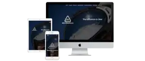 A website for MotoSolutions is displayed on a desktop, tablet, and smartphone. The screen shows a close-up of ski goggles with the text The Difference is Clear and the MotoSolutions logo.