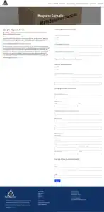 A website page titled Request Sample MotoSolutions shows a sample request form for various products. The form includes fields for contact and shipping information, product selection, and a message box.